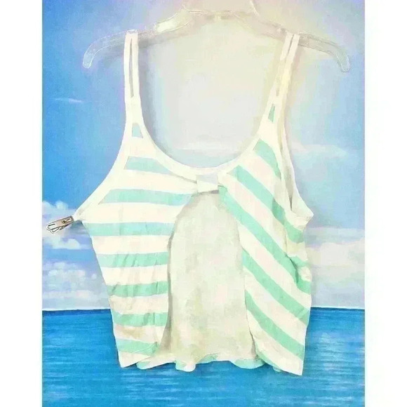 FOREVER 21 Womans AQUA & WHITE Stripe Back Crop Knot Lightweight Stretch size Lg - Picture 7 of 8